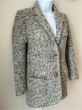 Grace Chow Bouclé Wool Blend Blazer Coat Gray Light Academia Oversized Size M